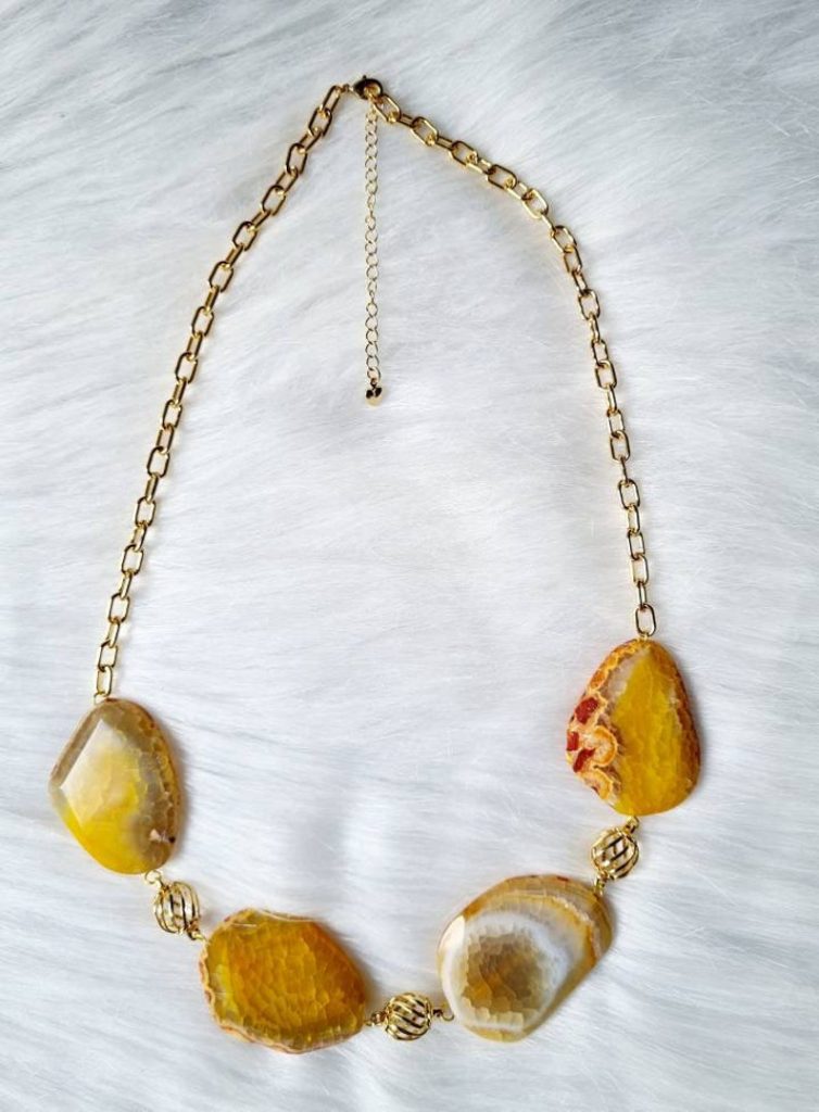 Amber Necklace – Natural Agate beads with Gold plated Chain