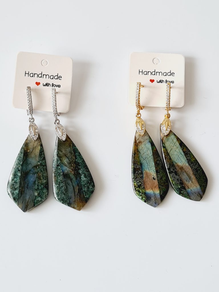 Intarsia Earrings – Labradorite, african torquoise and Agate