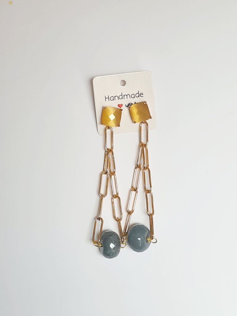 Ash Blue Dumortierite Quartz – Chain Earrings