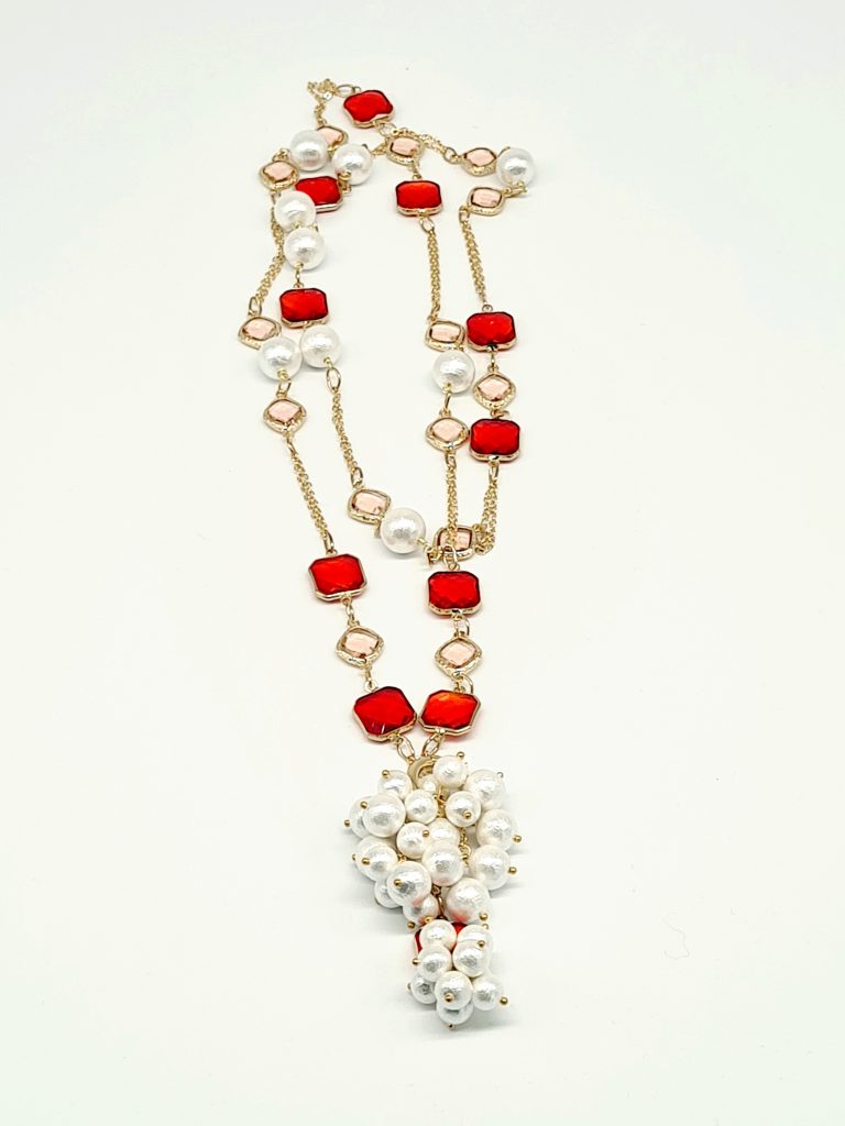 Joie Necklace - Cotton Pearl and Red Crystal 1