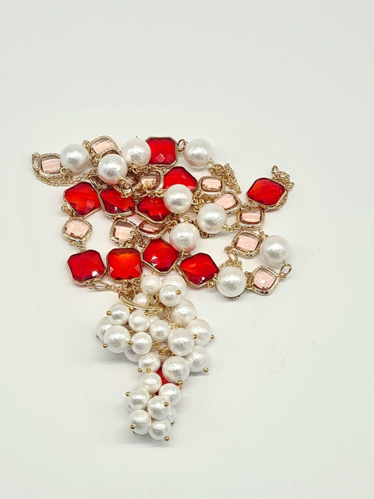 Joie Necklace - Cotton Pearl and Red Crystal 5