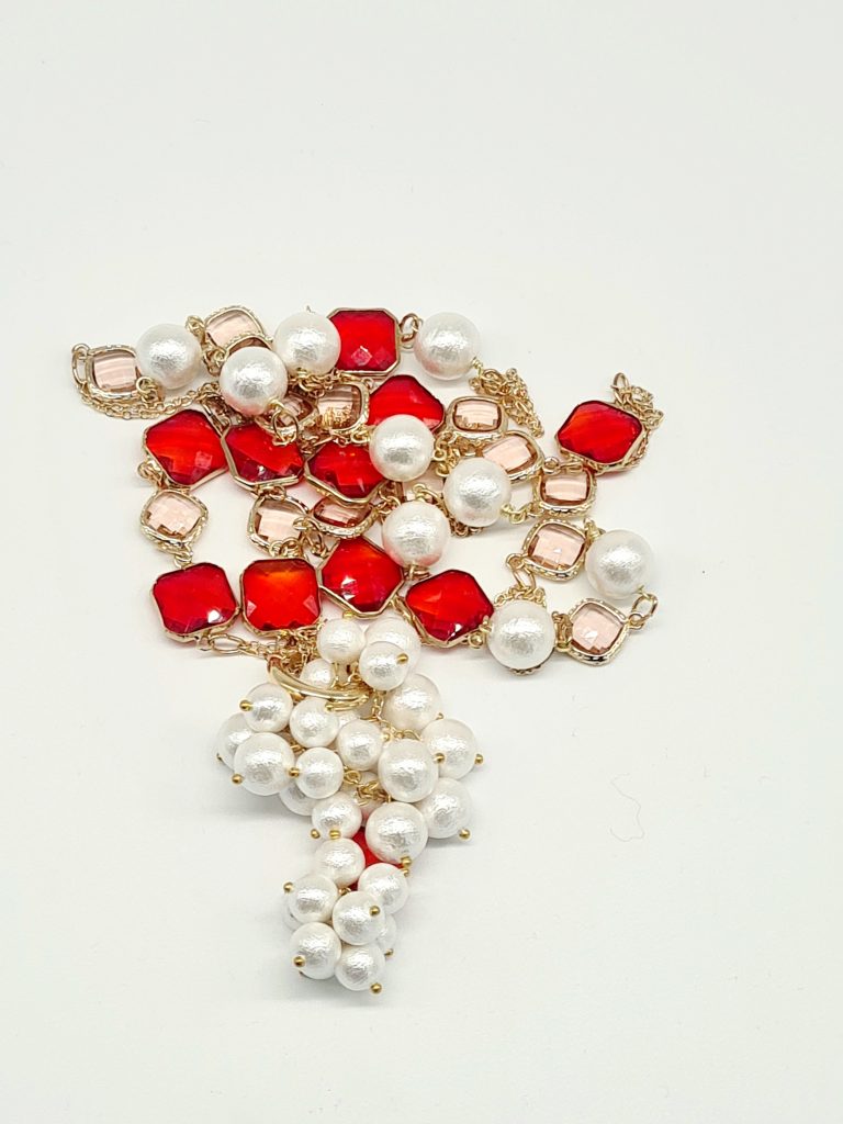 Joie Necklace - Cotton Pearl and Red Crystal 6