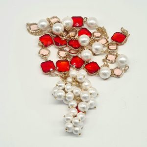 Joie Necklace - Cotton Pearl and Red Crystal 7